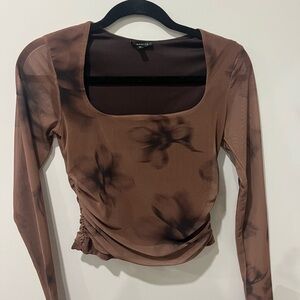 Dynamite Brown Floral Long Sleeve Top